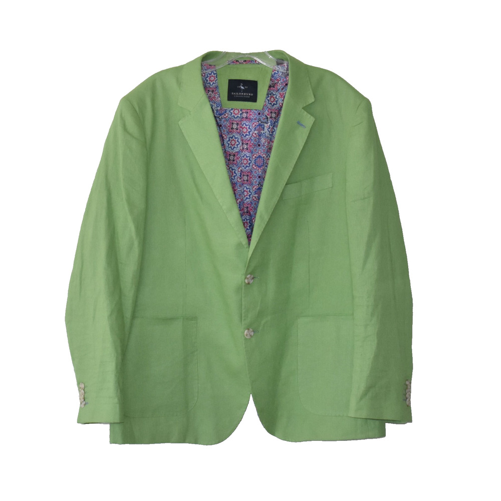 A8 Auth TAILORBYRD Lime Linen Blend Patch Pocket Sport Coat Blazer Size 46R - Picture 2 of 6